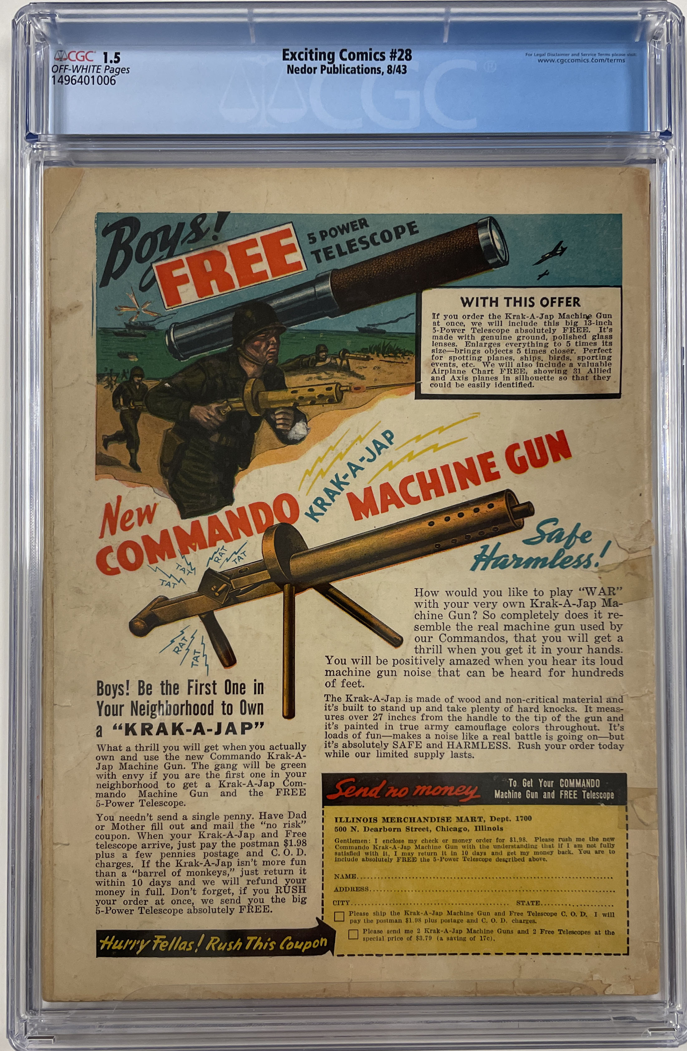 Exciting Comics #28 CGC 1.5 Back Cover